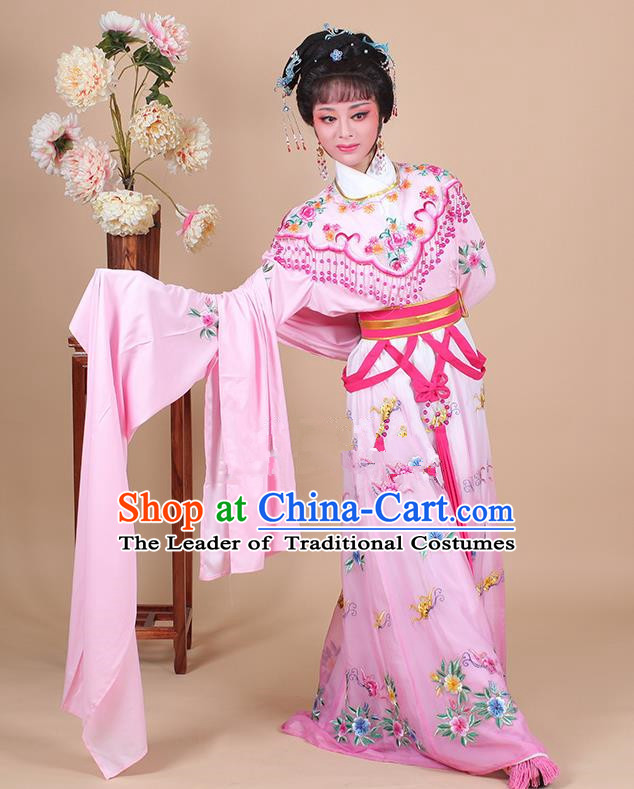 Traditional China Beijing Opera Young Lady Hua Tan Costume Female Princess Clothing, Ancient Chinese Peking Opera Diva Embroidery Pink Dress