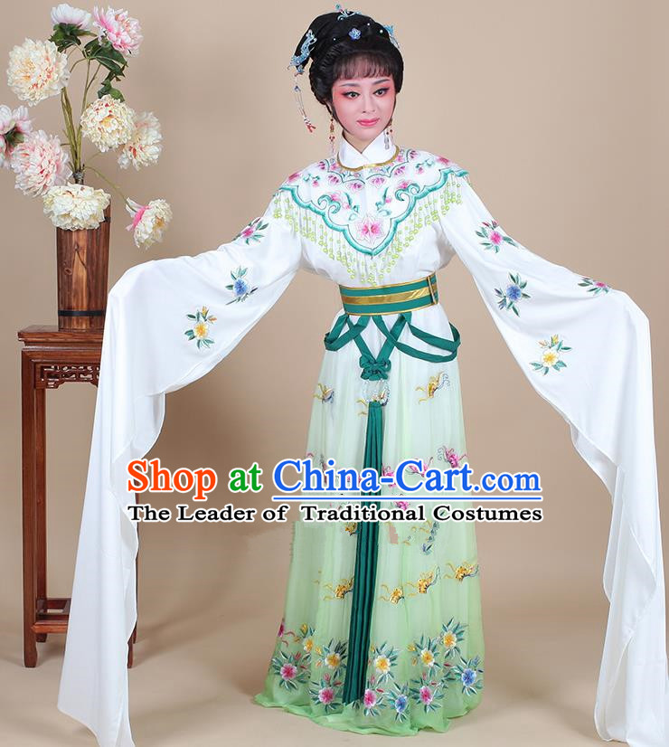 Traditional China Beijing Opera Young Lady Hua Tan Costume Female Princess Clothing, Ancient Chinese Peking Opera Diva Embroidery Green Dress