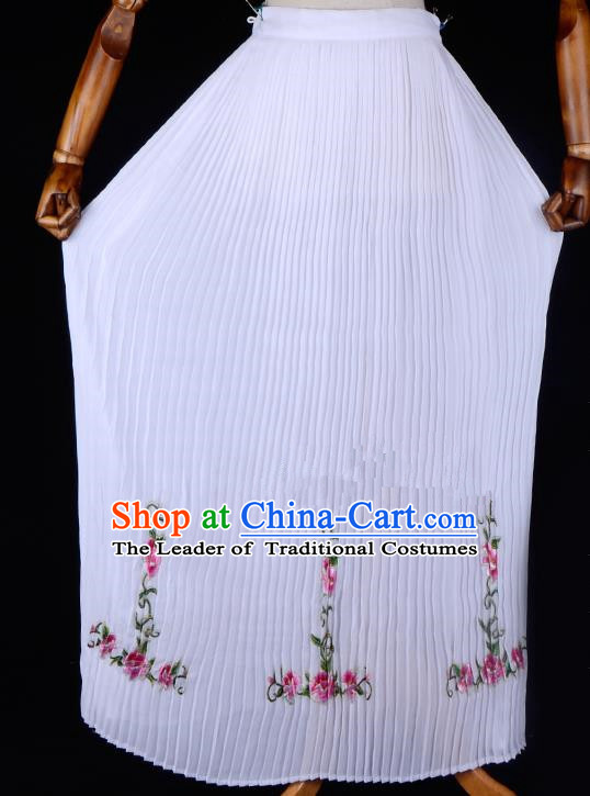 Traditional China Beijing Opera Young Lady Hua Tan Costume Embroidered Pleated Skirt, Ancient Chinese Peking Opera Diva Embroidery Bust Skirt