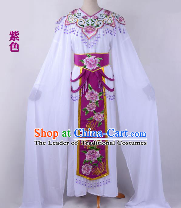 Traditional China Beijing Opera Young Lady Hua Tan Costume Cloud Shoulder Embroidered Clothing, Ancient Chinese Peking Opera Diva Embroidery Purple Dress Clothing