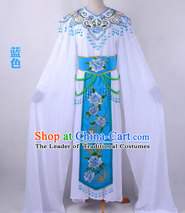 Traditional China Beijing Opera Young Lady Hua Tan Costume Cloud Shoulder Embroidered Clothing, Ancient Chinese Peking Opera Diva Embroidery Blue Dress Clothing