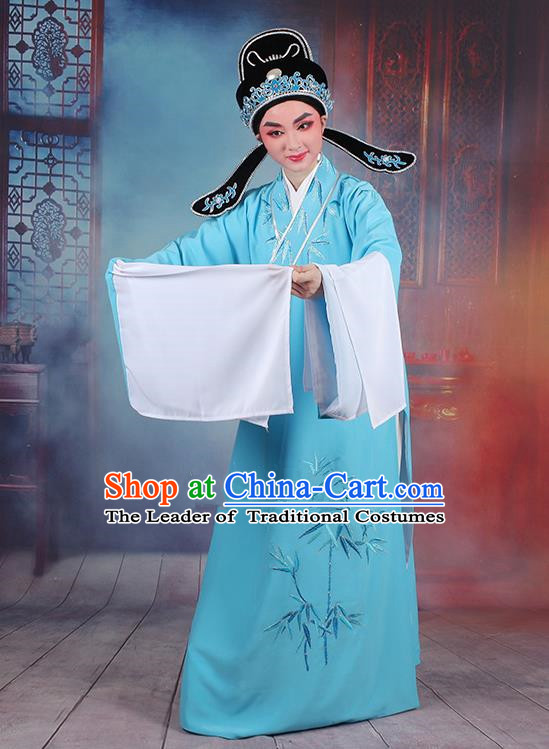 Traditional China Beijing Opera Niche Costume Gifted Scholar Embroidered Robe and Hat Ancient Chinese Peking Opera Embroidery Clothing