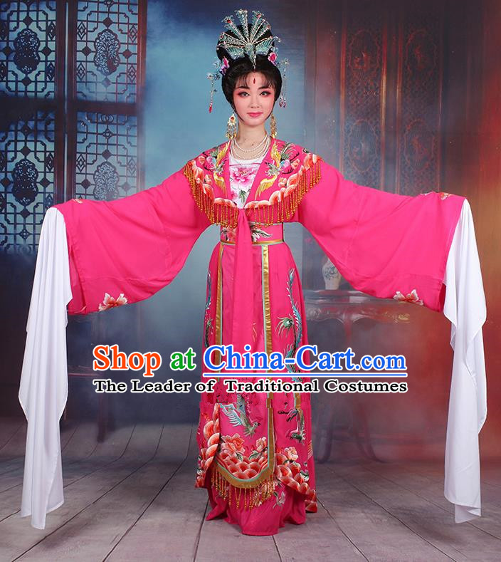 Traditional China Beijing Opera Young Lady Hua Tan Costume Diva Rosy Embroidered Cape, Ancient Chinese Peking Opera Imperial Concubine Embroidery Dress Clothing