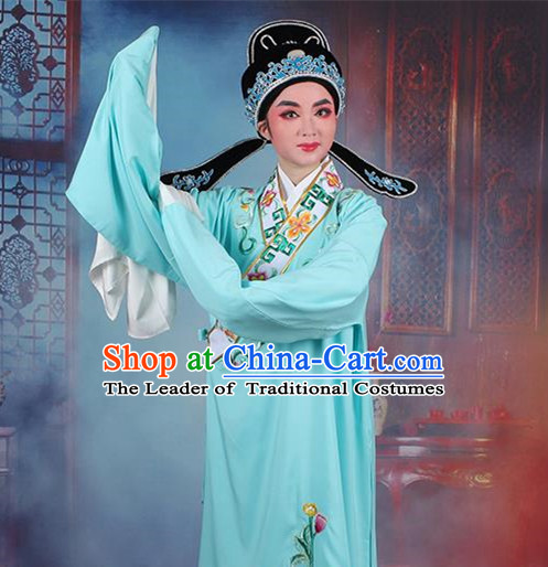 Traditional China Beijing Opera Niche Costume Gifted Scholar Embroidered Robe and Hat Ancient Chinese Peking Opera Embroidery Clothing