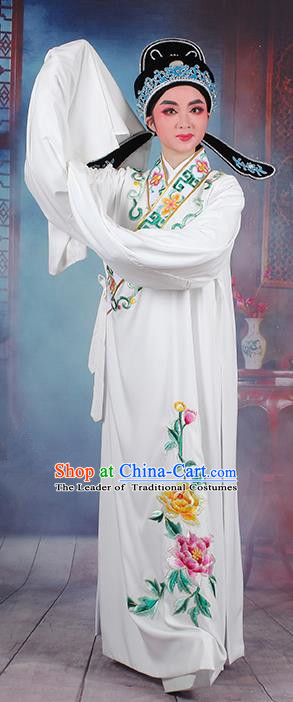 Traditional China Beijing Opera Niche Costume Gifted Scholar Embroidered Robe and Hat Ancient Chinese Peking Opera Embroidery Clothing