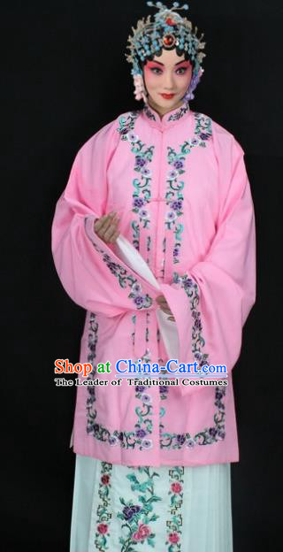 Traditional China Beijing Opera Young Lady Hua Tan Costume Pink Embroidered Shawl, Ancient Chinese Peking Opera Female Diva Embroidery Dress Clothing