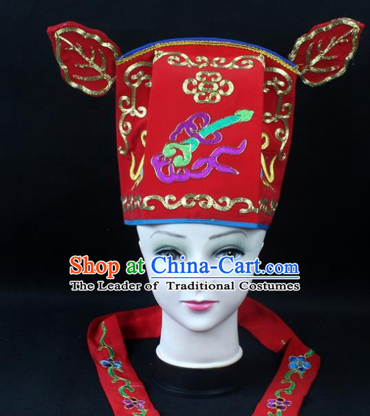 Traditional China Beijing Opera Headpiece Prime Minister Hat, Ancient Chinese Peking Opera Lang Scholar Hat Headwear