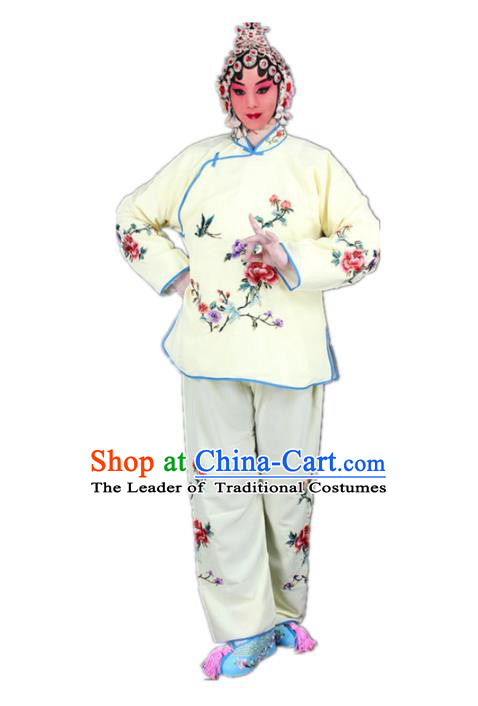 Traditional China Beijing Opera Young Lady Hua Tan Costume Maidservants Embroidered Yellow Clothing, Ancient Chinese Peking Opera Diva Embroidery Dress Clothing