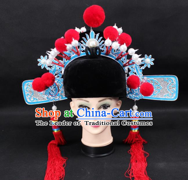 Traditional China Beijing Opera Lang Scholar Hat, Ancient Chinese Peking Opera Young Men Headwear Bridegroom Hat