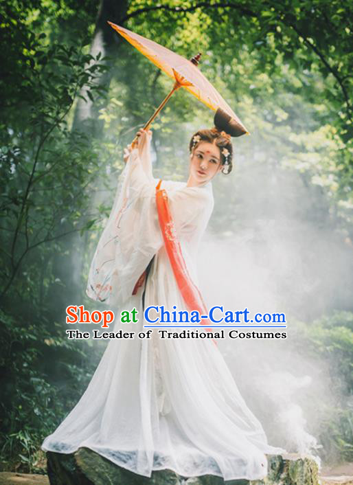 Traditional Chinese Jin Dynasty Young Lady Embroidery Costume, Elegant Hanfu Clothing Chinese Ancient Princess Dress Clothing for Women