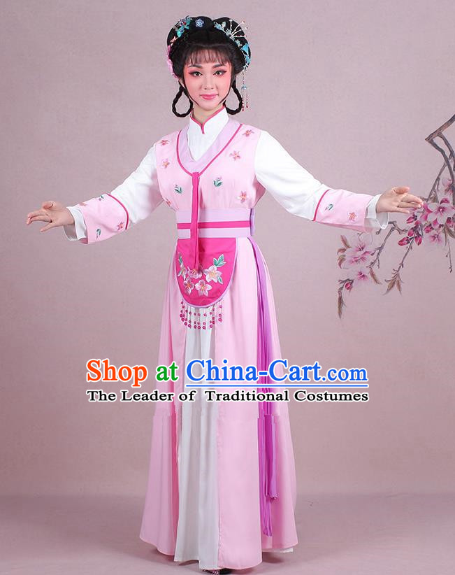 Traditional China Beijing Opera Young Lady Hua Tan Costume Servant Girl Embroidered Pink Clothing, Ancient Chinese Peking Opera Diva Embroidery Dress Clothing