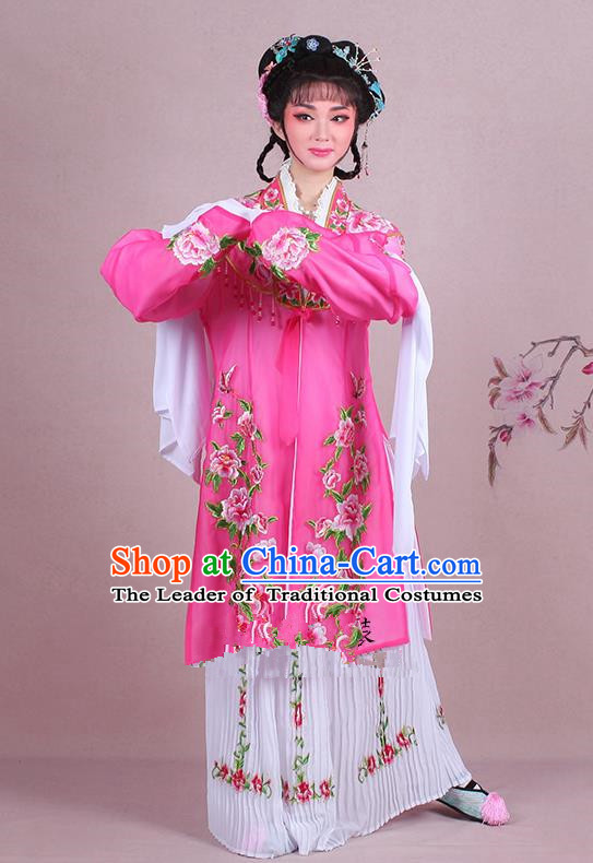 Traditional China Beijing Opera Young Lady Hua Tan Costume Embroidered Pink Shawl, Ancient Chinese Peking Opera Diva Embroidery Dress Clothing