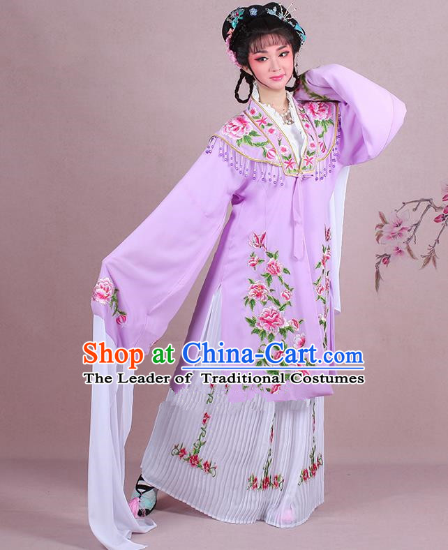 Traditional China Beijing Opera Young Lady Hua Tan Costume Embroidered Lilac Shawl, Ancient Chinese Peking Opera Diva Embroidery Dress Clothing