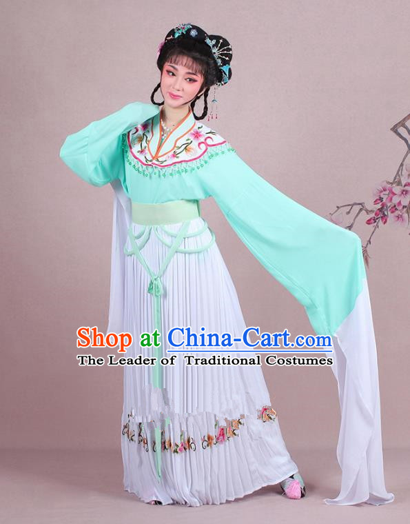 Traditional China Beijing Opera Young Lady Costume A Dream in Red Mansions Maidservants Embroidered Green Dress, Ancient Chinese Peking Opera Hua Tan Embroidery Clothing