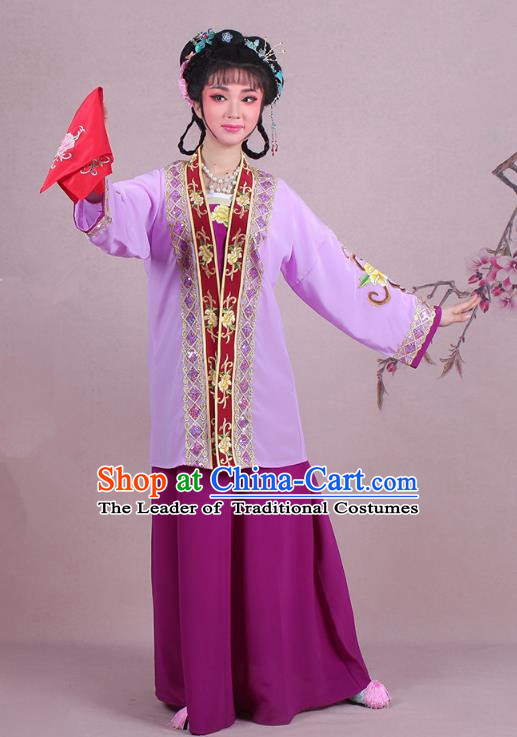 Traditional China Beijing Opera Pantaloon Costume A Dream in Red Mansions Maidservants Purple Dress, Ancient Chinese Peking Opera Dowager Embroidery Clothing
