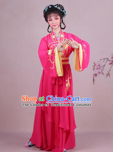 Traditional China Beijing Opera Palace Lady Costume Embroidered Servant Girl Dress, Ancient Chinese Peking Opera Diva Embroidery Rosy Clothing