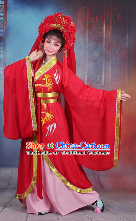 Traditional China Beijing Opera Palace Lady Costume Princess Wedding Embroidered Dress, Ancient Chinese Peking Opera Diva Embroidery Red Clothing