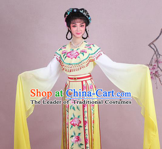 Traditional China Beijing Opera Palace Lady Costume Imperial Consort Embroidered Yellow Dress, Ancient Chinese Peking Opera Diva Hua Tan Embroidery Clothing
