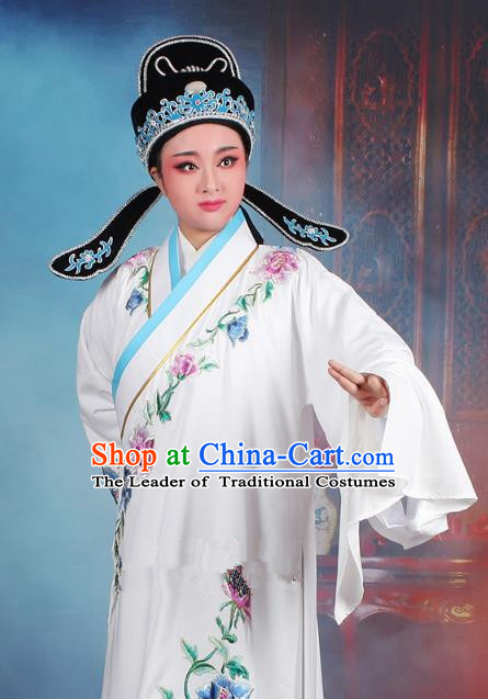 Traditional China Beijing Opera Niche Costume Gifted Scholar Embroidered Robe and Hat Ancient Chinese Peking Opera Embroidery Clothing
