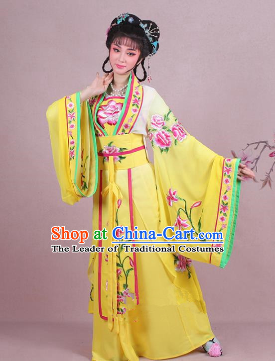 Traditional China Beijing Opera Palace Lady Costume Imperial Princess Embroidered Yellow Dress, Ancient Chinese Peking Opera Diva Hua Tan Embroidery Clothing