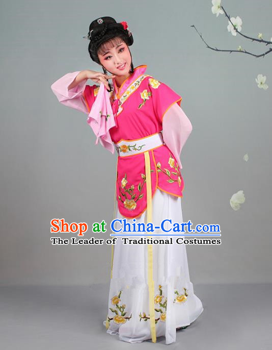 Traditional China Beijing Opera Young Lady Costume Servant Girl Embroidered Burgandy Dress, Ancient Chinese Peking Opera Diva Jordan-Sitting Embroidery Clothing