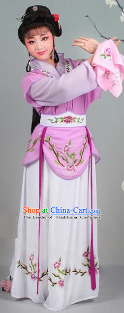 Traditional China Beijing Opera Young Lady Costume Servant Girl Embroidered Purple Dress, Ancient Chinese Peking Opera Diva Jordan-Sitting Embroidery Clothing