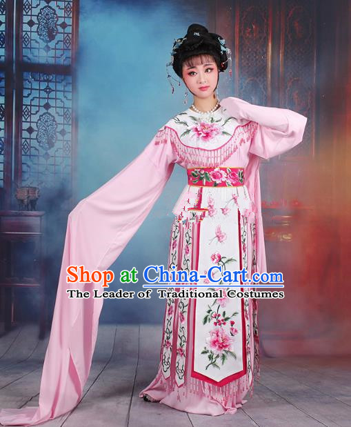 Traditional China Beijing Opera Palace Lady Hua Tan Costume Water Sleeve Embroidered Dress, Ancient Chinese Peking Opera Diva Senior Concubine Embroidery Pink Clothing