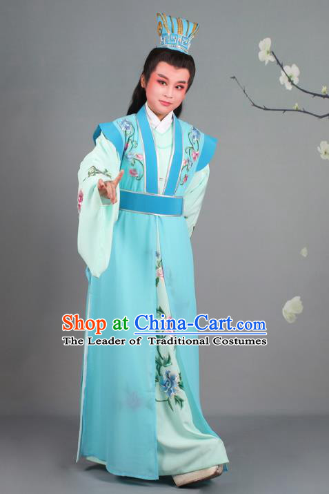 Traditional China Beijing Opera Niche Costume Gifted Scholar Embroidered Robe and Headwear, Ancient Chinese Peking Opera Young Men Embroidery Clothing