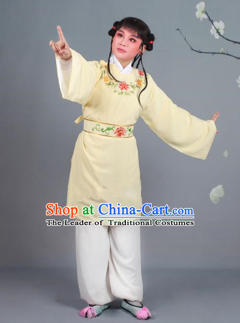 Traditional China Beijing Opera Livehand Costume Scholar Embroidered Yellow Robe, Ancient Chinese Peking Opera Book Boy Embroidery Clothing