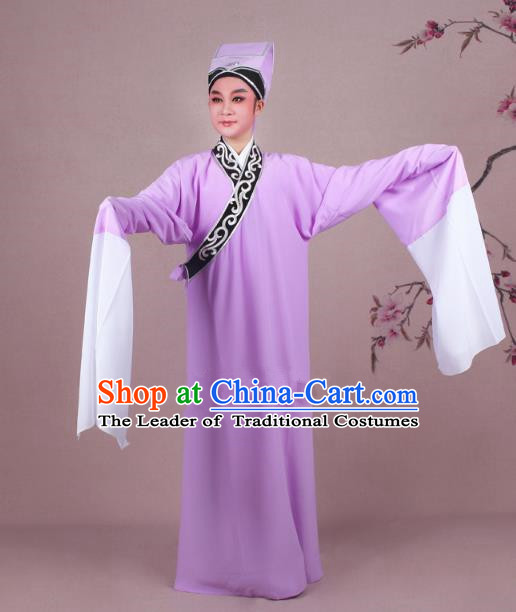 Traditional China Beijing Opera Niche Costume Scholar Embroidered Pink Robe and Headwear, Ancient Chinese Peking Opera Young Men Clothing