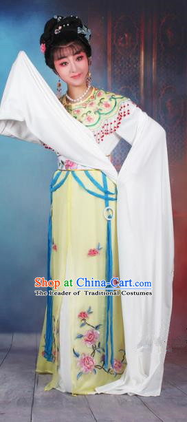 Traditional China Beijing Opera Young Lady Hua Tan Costume Yellow Embroidered Dress, Ancient Chinese Peking Opera Diva Senior Concubine Embroidery Peony Clothing