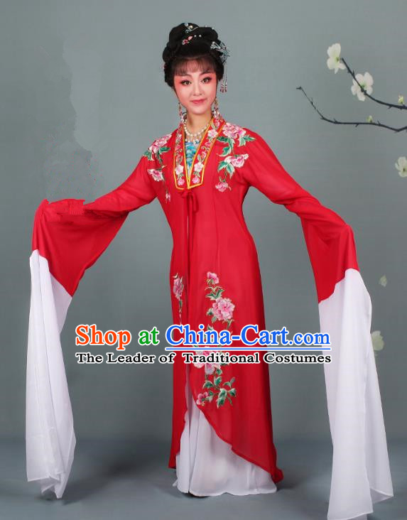 Traditional China Beijing Opera Young Lady Hua Tan Costume Princess Red Embroidered Cape, Ancient Chinese Peking Opera Diva Embroidery Dress Clothing