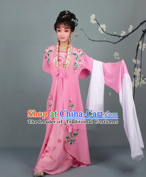 Traditional China Beijing Opera Young Lady Hua Tan Costume Princess Pink Embroidered Cape, Ancient Chinese Peking Opera Diva Embroidery Dress Clothing