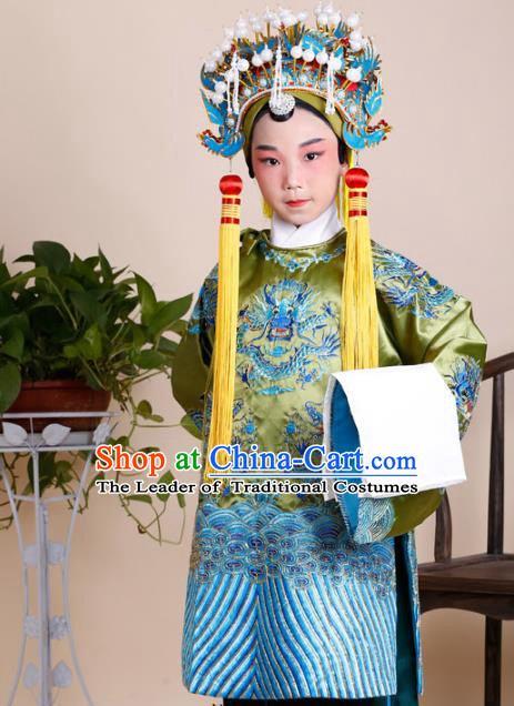Traditional China Beijing Opera Old Women Costume Embroidered Robe and Headwear, Ancient Chinese Peking Opera Pantaloon Embroidery Dress Clothing for Kids