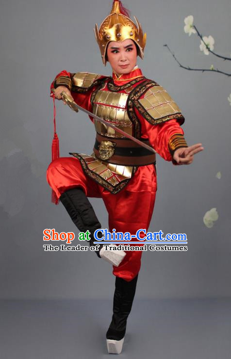 Traditional China Beijing Opera Swordplay Helmet and Armour Costume, Ancient Chinese Peking Opera Blues Female General Clothing