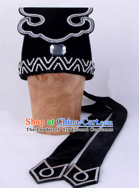 Traditional China Beijing Opera Young Men Hair Accessories Scholar Share-Win Headwear, Ancient Chinese Peking Opera Niche Black Hat