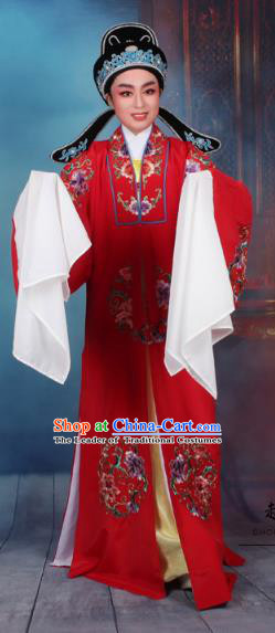 Traditional China Beijing Opera Niche Costume Gifted Scholar Embroidered Robe and Hat Ancient Chinese Peking Opera Embroidery Clothing