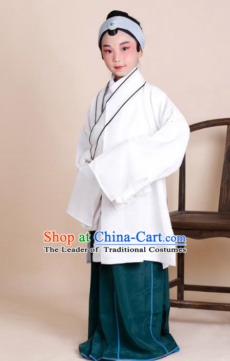 Traditional China Beijing Opera Old Women Costume, Ancient Chinese Peking Opera Pantaloon White Dress Clothing for Kids