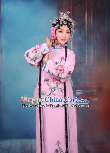 Top Grade Professional Beijing Opera Young Lady Costume Servant Girl Pink Embroidered Dress, Traditional Ancient Chinese Peking Opera Maidservants Embroidery Peony Clothing