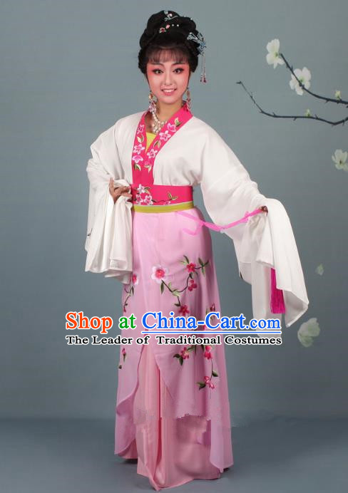 Traditional China Beijing Opera Young Lady Hua Tan Costume Princess Pink Embroidered Dress, Ancient Chinese Peking Opera Diva Embroidery Peach Blossom Clothing