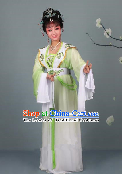 Top Grade Professional Beijing Opera Palace Lady Costume Hua Tan Green Embroidered Clothing, Traditional Ancient Chinese Peking Opera Diva Embroidery Clothing