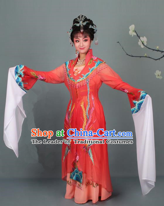 Top Grade Professional Beijing Opera Palace Lady Costume Hua Tan Red Embroidered Dress, Traditional Ancient Chinese Peking Opera Diva Embroidery Phoenix Clothing