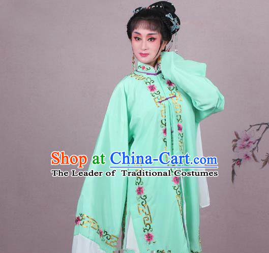 Top Grade Professional Beijing Opera Female Role Costume Green Embroidered Cape, Traditional Ancient Chinese Peking Opera Diva Embroidery Clothing