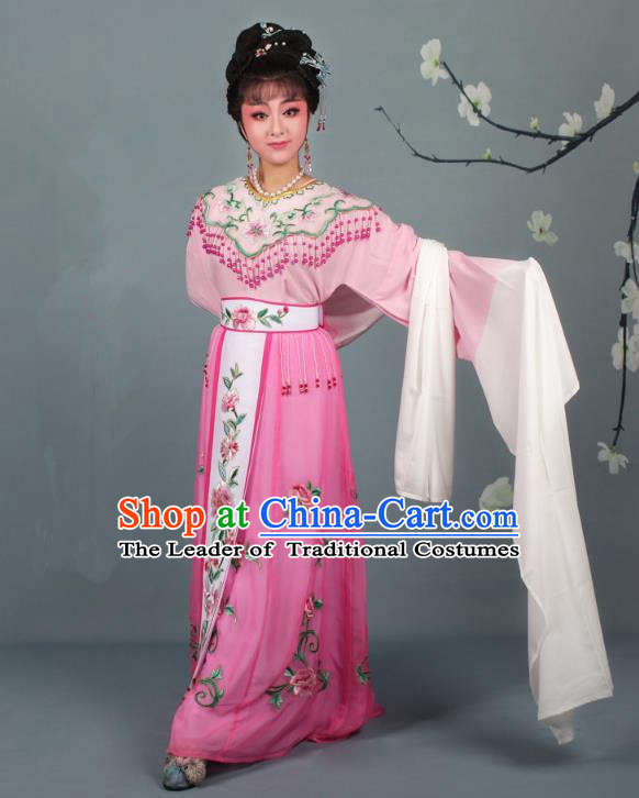Top Grade Professional Beijing Opera Palace Lady Costume Hua Tan Pink Embroidered Dress, Traditional Ancient Chinese Peking Opera Diva Embroidery Peony Clothing