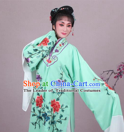 Top Grade Professional Beijing Opera Female Role Costume Imperial Concubine Blue Embroidered Cape, Traditional Ancient Chinese Peking Opera Diva Embroidery Peony Clothing