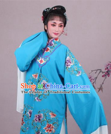 Top Grade Professional Beijing Opera Nobility Lady Costume Princess Blue Embroidered Cape, Traditional Ancient Chinese Peking Opera Diva Embroidery Clothing