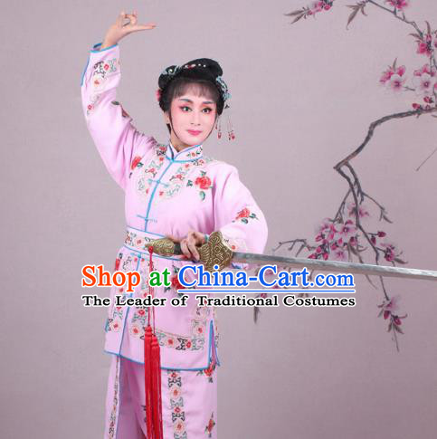 Traditional China Beijing Opera Swordplay Costume Embroidered Pink Clothing, Ancient Chinese Peking Opera Blues Female General Embroidery Dress Clothing
