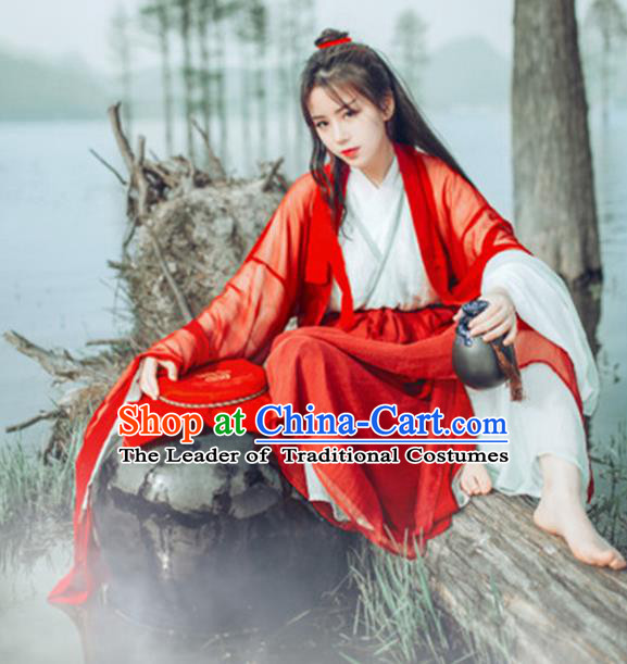 Traditional Chinese Jin Dynasty Swordswoman Costume, Elegant Hanfu Clothing Chinese Ancient Heroic Woman Dress Clothing