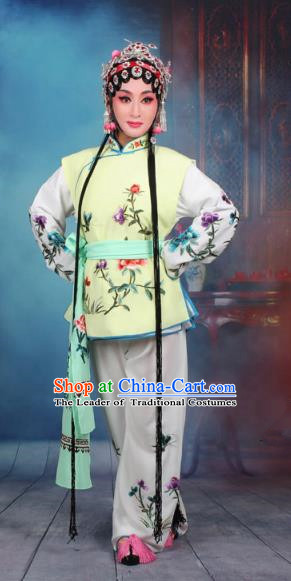 Top Grade Professional Beijing Opera Young Lady Costume Mui Tsai Yellow Embroidered Vest Clothing, Traditional Ancient Chinese Peking Opera Maidservants Embroidery Clothing