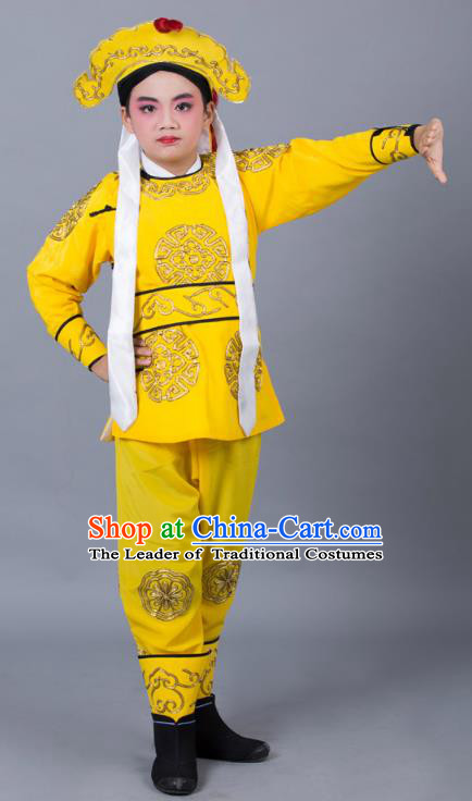 Traditional China Beijing Opera Takefu Costume, Ancient Chinese Peking Opera Wu-Sheng Warrior Embroidery Yellow Clothing